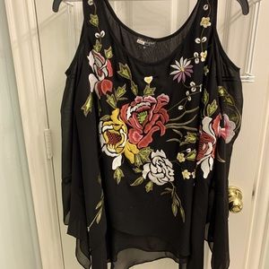 Black cold shoulder embroidery top